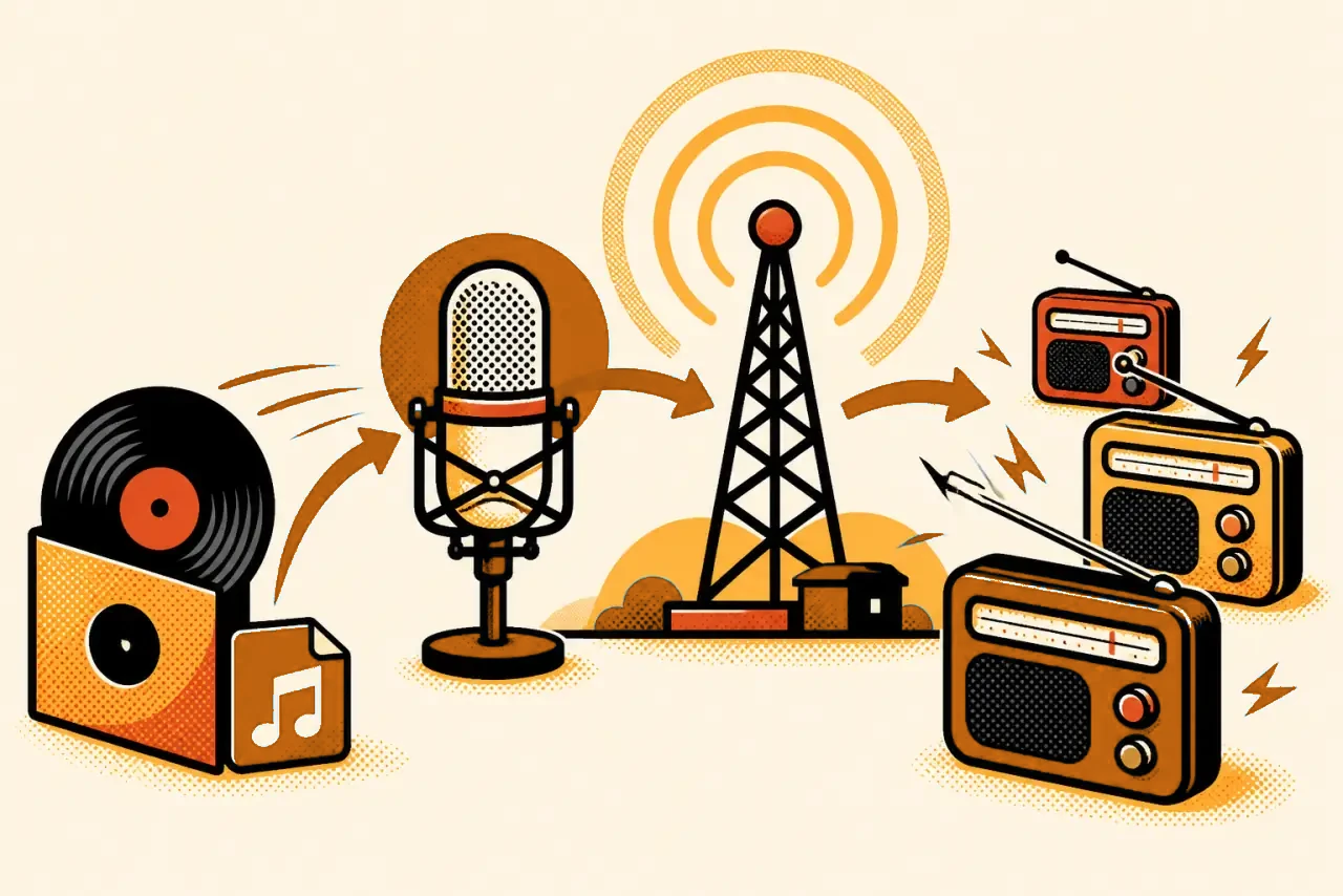 Il percorso di un singolo verso studi e ricevitori radio